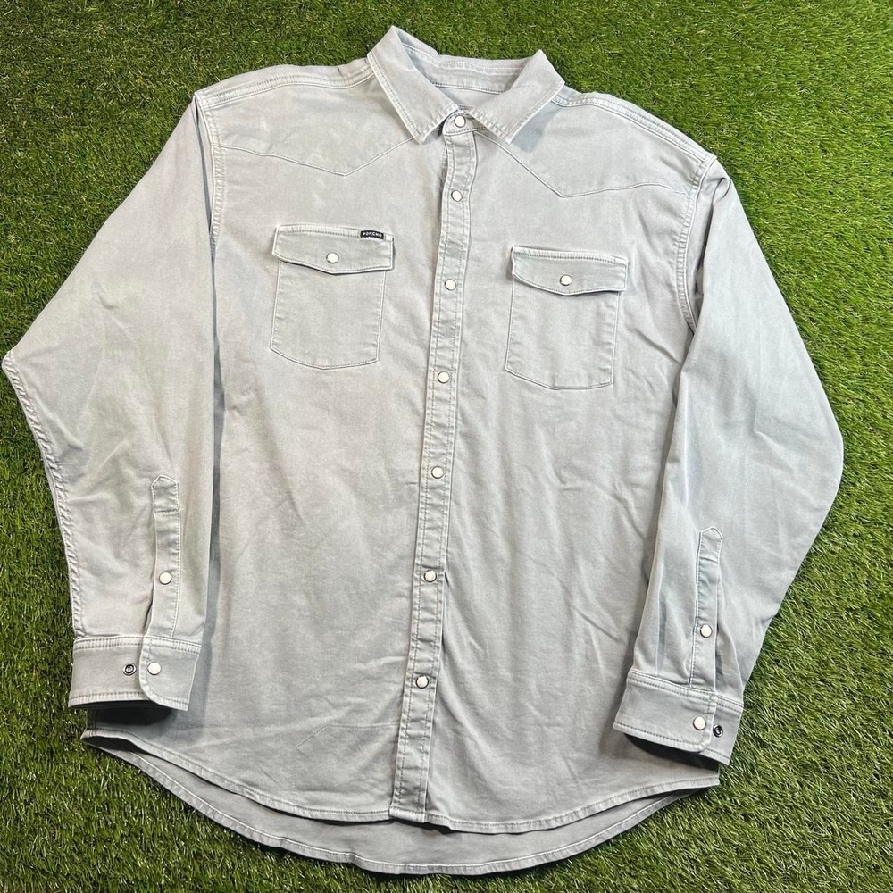 Poncho Light Green Western Snap Shirt Mens Large Regular Fit Utility Workwear Co